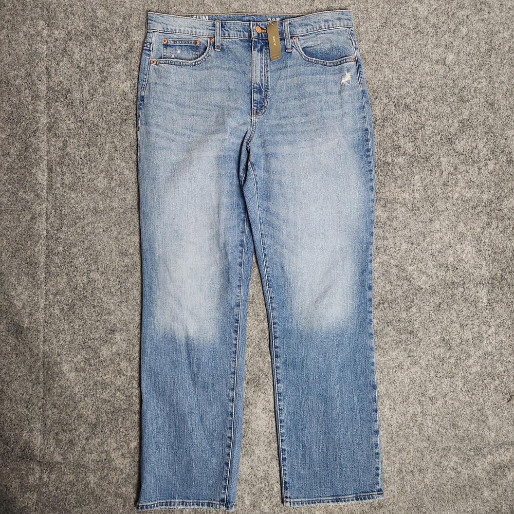 J Crew NWT Slim Boyfriend Flex Jeans Women 32T 36x32 Medium Wash Faded Straight